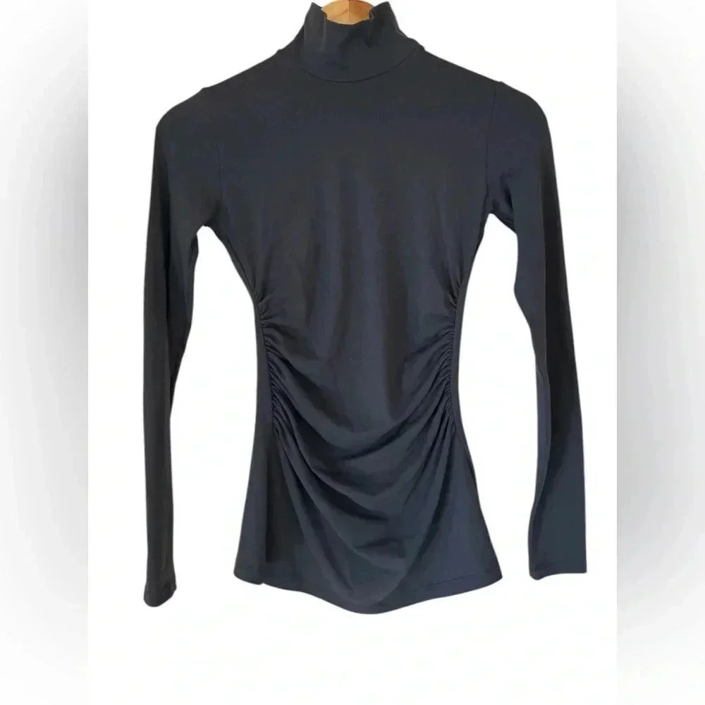 Susana Monaco Women's Mock Neck Long Sleeve Ruched Top in Charcoal Sz XS